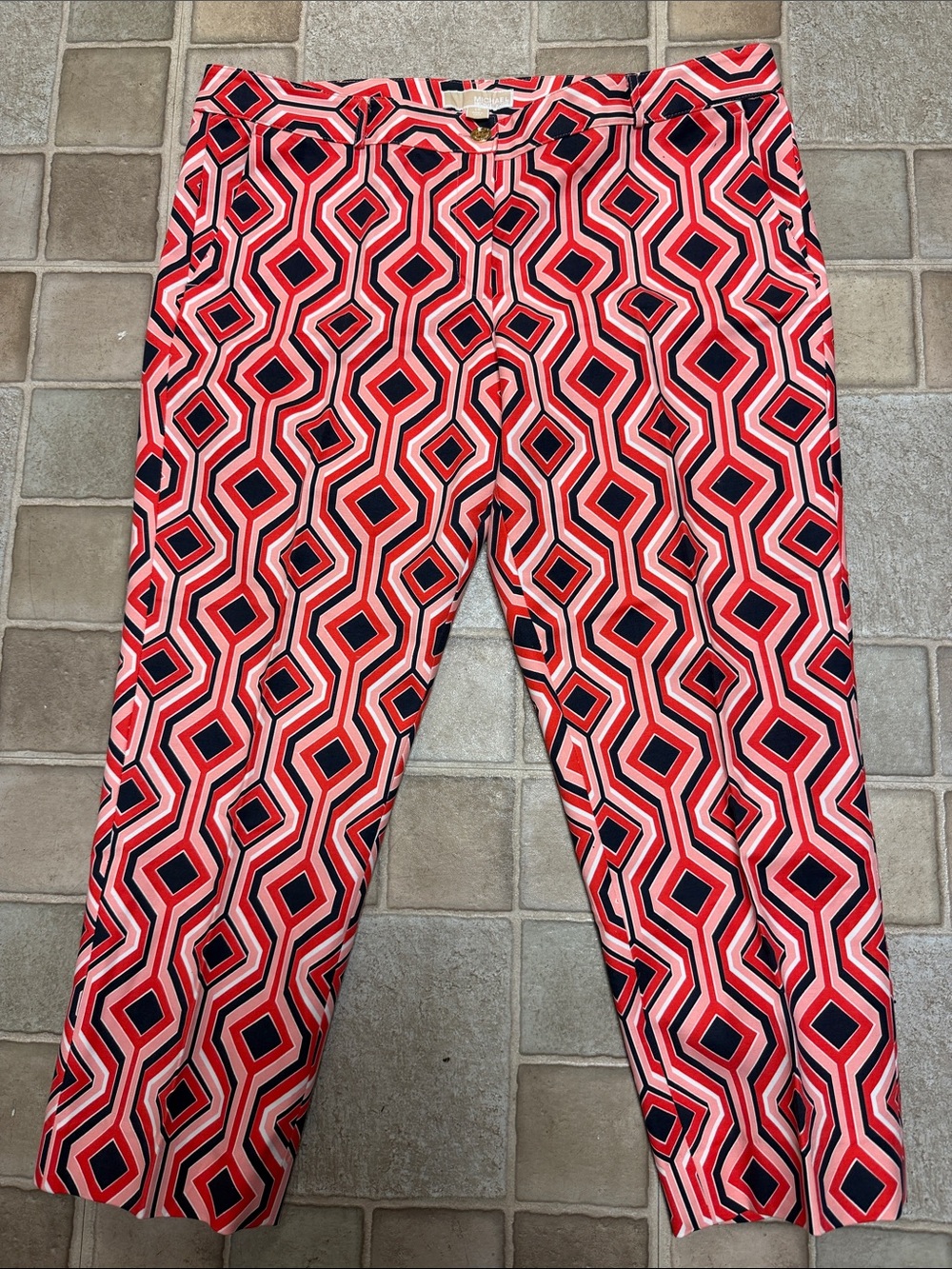 Michael Kors Red, Navy & White Geometric Print Pants